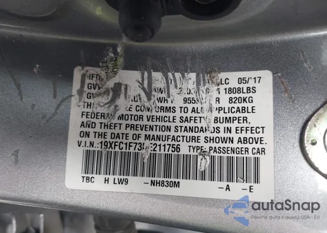 2017 Honda Civic Ex-L from USA, damaged, VIN 19XFC1F73HE211756